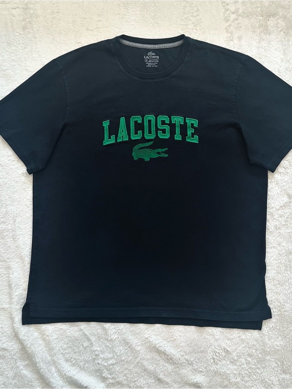 Lacoste Men’s Black Short Sleeve Tee with Green Logo Appliqué